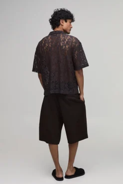 Chemise Ample Oversize En Dentelle À Col Cubain Et Manches Courtes