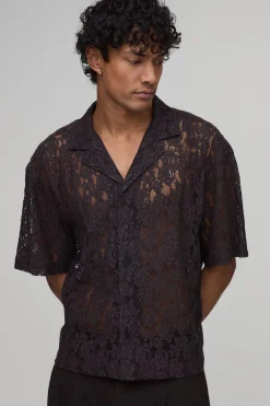 Chemise Ample Oversize En Dentelle À Col Cubain Et Manches Courtes