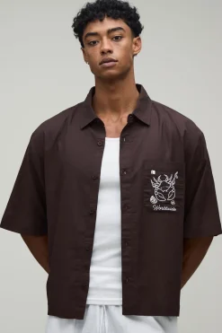 Chemise Ample Oversize En Mélange De Lin Avec Poche Brodée