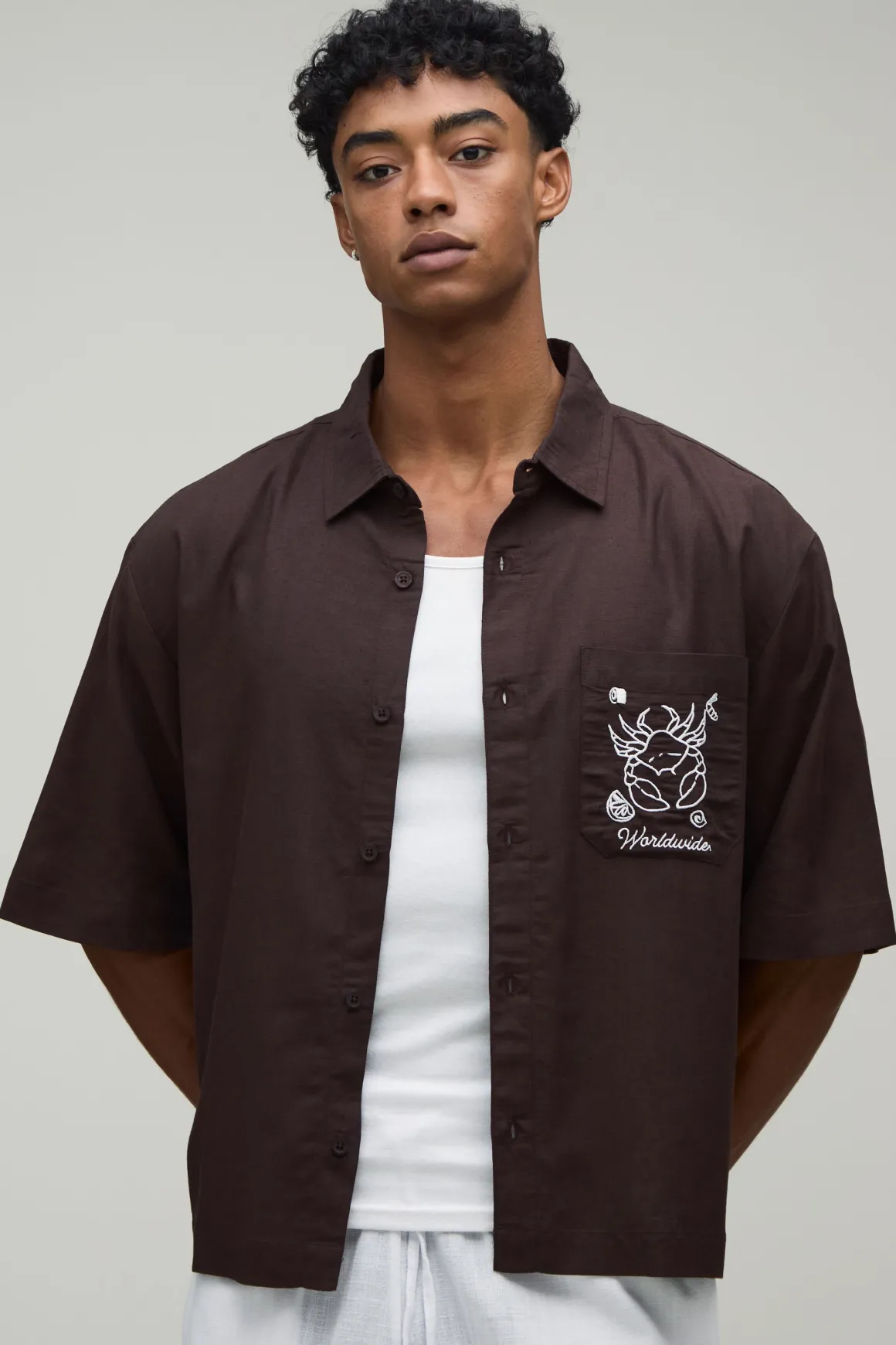 Chemise Ample Oversize En Mélange De Lin Avec Poche Brodée