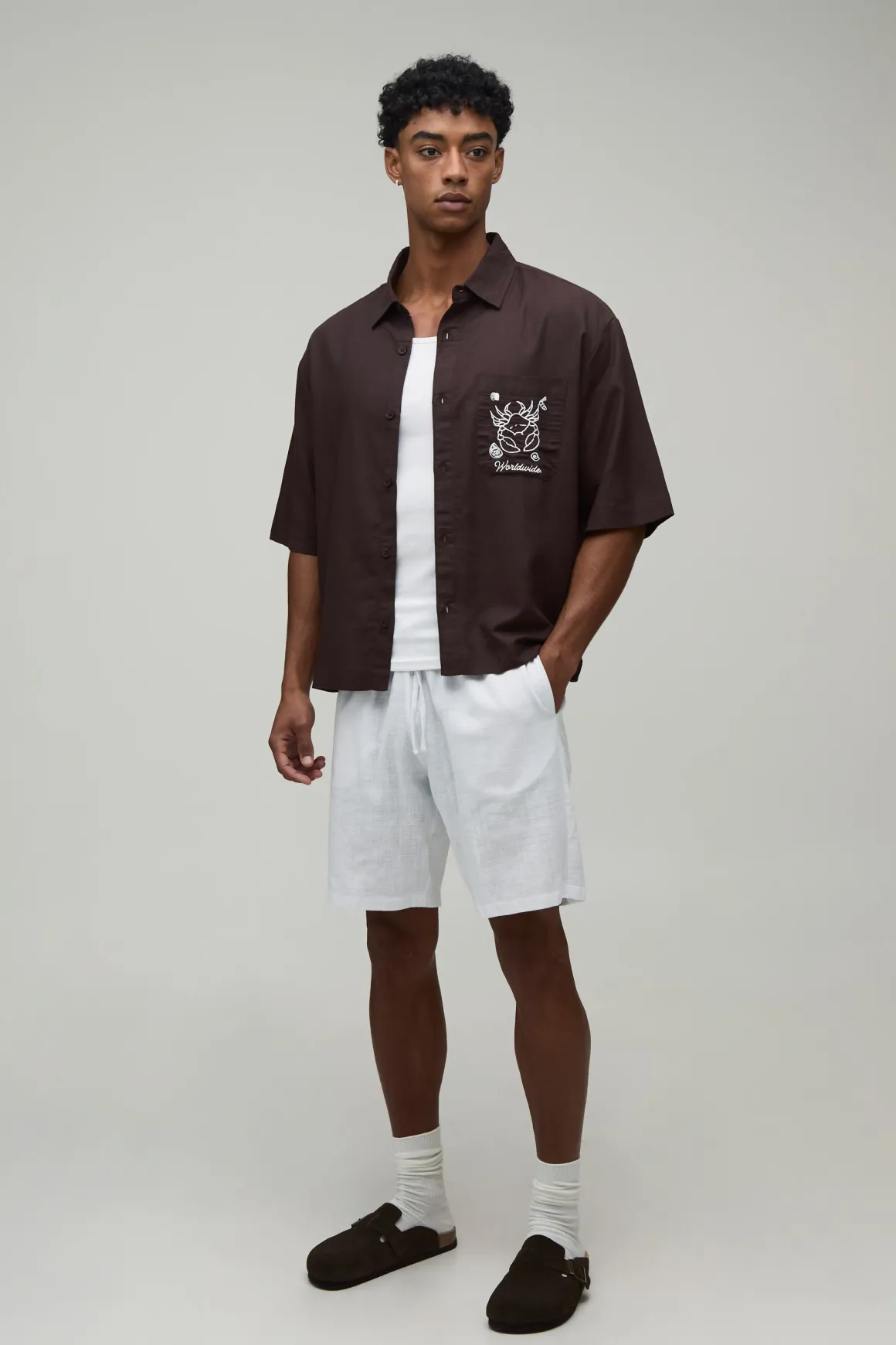 Chemise Ample Oversize En Mélange De Lin Avec Poche Brodée