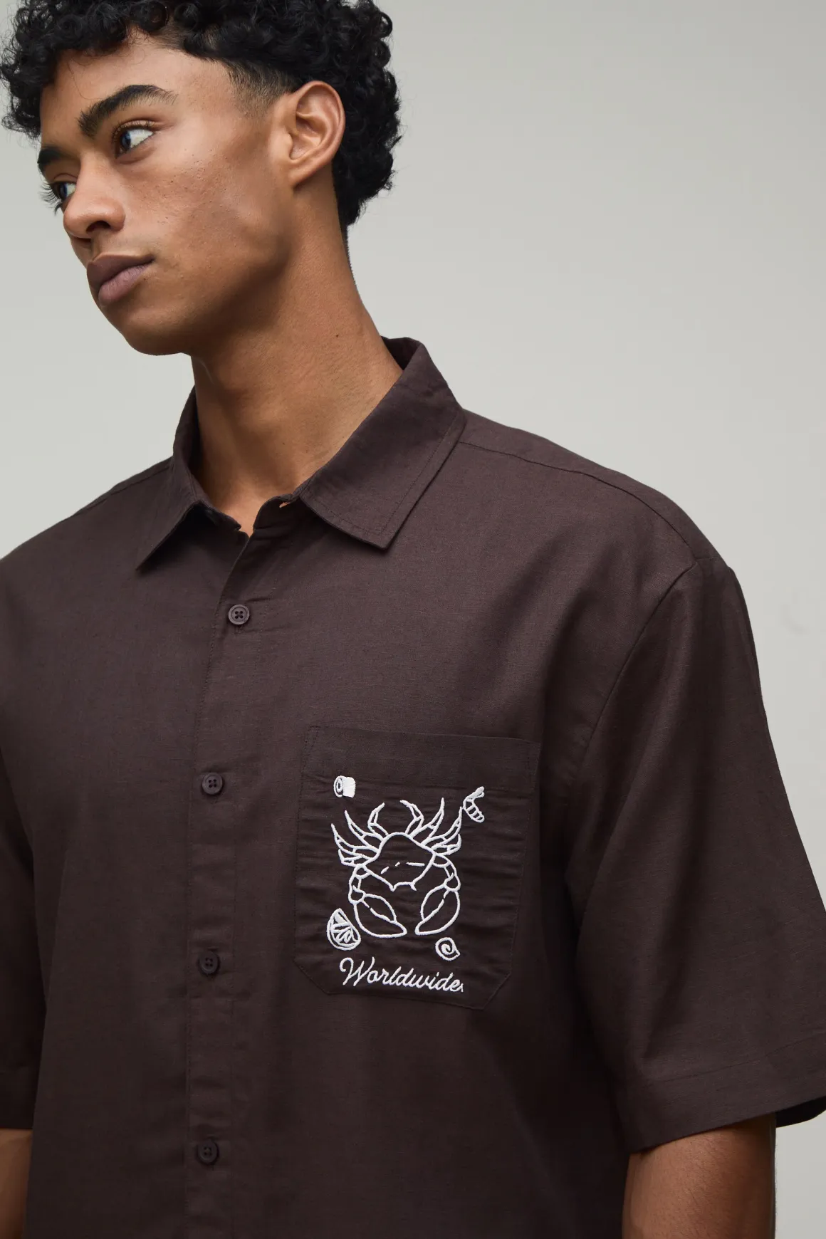 Chemise Ample Oversize En Mélange De Lin Avec Poche Brodée