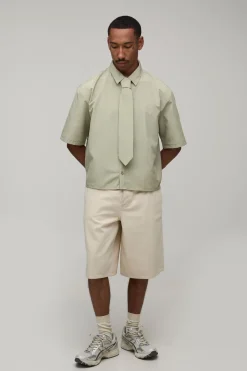 Chemise Ample Oversize À Manches Mi-longues Avec Cravate