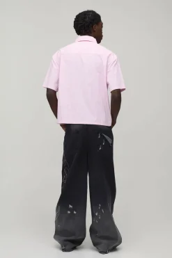 Chemise Ample Oversize À Rayures Et Détails Œillets Manches Courtes
