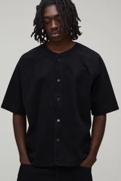 boohooMAN Chemise Baseball En Denim Oversize<Homme Denim|Tout Afficher