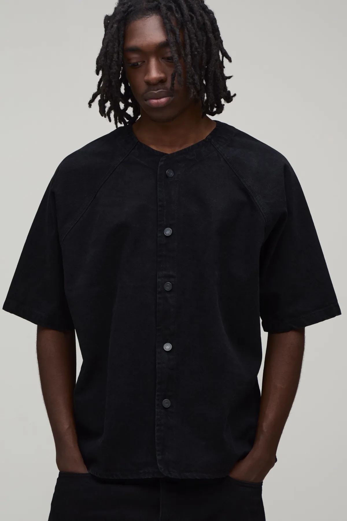 boohooMAN Chemise Baseball En Denim Oversize<Homme Denim|Tout Afficher