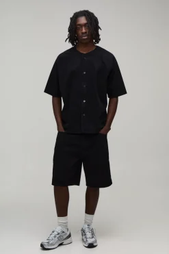 boohooMAN Chemise Baseball En Denim Oversize<Homme Denim|Tout Afficher