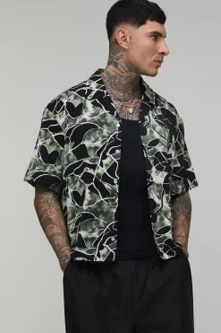 Chemise Bermuda Ample Oversize À Imprimé Feuilles Abstraites