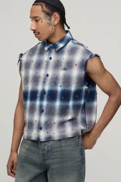 boohooMAN Chemise Bijou Oversize Ample Sans Manches À Coutures Brutes<Homme Chemises Grande Taille|Chemises