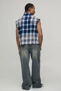 boohooMAN Chemise Bijou Oversize Ample Sans Manches À Coutures Brutes<Homme Chemises Grande Taille|Chemises