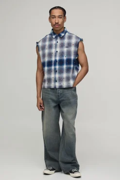 boohooMAN Chemise Bijou Oversize Ample Sans Manches À Coutures Brutes<Homme Chemises Grande Taille|Chemises