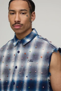 boohooMAN Chemise Bijou Oversize Ample Sans Manches À Coutures Brutes<Homme Chemises Grande Taille|Chemises