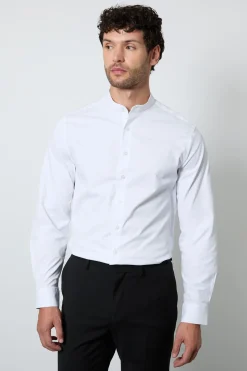 Chemise Blanche Cintrée Formelle À Col Mao
