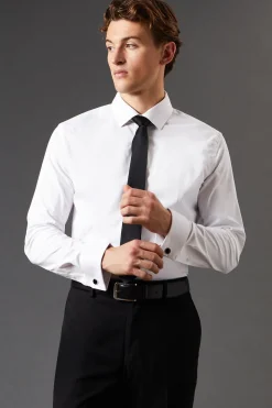 Chemise Blanche Cintrée à Manchettes Doubles et Repassage Facile Manches Longues