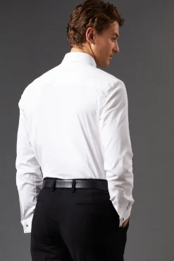 Chemise Blanche Cintrée à Manchettes Doubles et Repassage Facile Manches Longues
