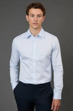 Chemise Blanche à Imprimé Géométrique Coupe Ajustée Manches Longues