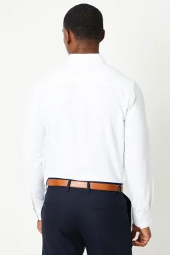 Chemise Blanche à Manches Longues Coupe Ajustée Texture Nattée