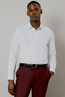 Chemise Blanche Manches Longues Coupe Ajustée Sergé de Cavalerie Repassage Facile