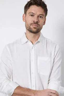 Chemise Blanche À Manches Longues En Mélange De Lin