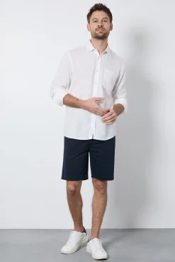 Chemise Blanche À Manches Longues En Mélange De Lin