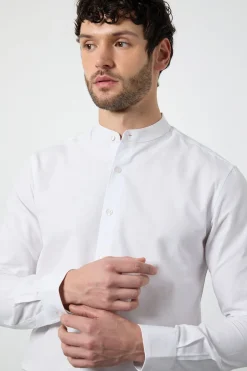 Chemise Blanche Oxford Col Mao Manches Longues