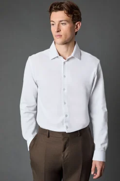 Chemise Blanche Piqué Coupe Ajustée Manches Longues