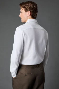 Chemise Blanche Piqué Coupe Ajustée Manches Longues