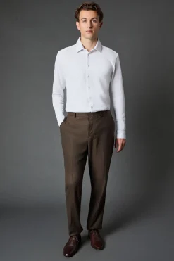Chemise Blanche Piqué Coupe Ajustée Manches Longues
