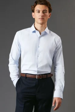 Chemise Bleue Coupe Ajustée Manches Longues Facile à Repasser