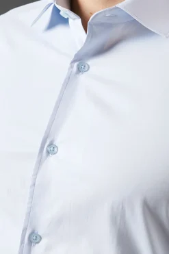 Chemise Bleue Coupe Ajustée Manches Longues Facile à Repasser
