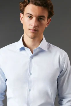 Chemise Bleue Coupe Ajustée Manches Longues Facile à Repasser