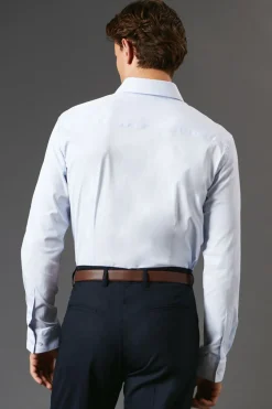 Chemise Bleue Coupe Ajustée Manches Longues Facile à Repasser
