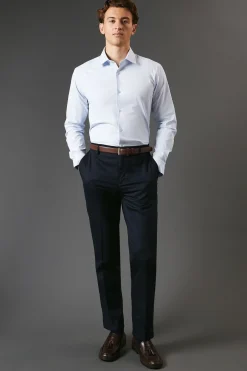 Chemise Bleue Coupe Ajustée Manches Longues Facile à Repasser