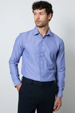 Chemise Bleue Texturée Coupe Ajustée À Manches Longues