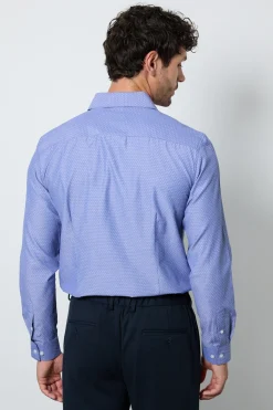 Chemise Bleue Texturée Coupe Ajustée À Manches Longues