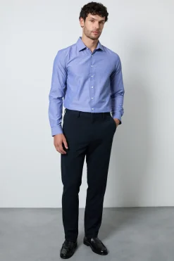 Chemise Bleue Texturée Coupe Ajustée À Manches Longues