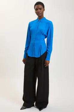 Chemise Boutonnée Tissée Cobalt