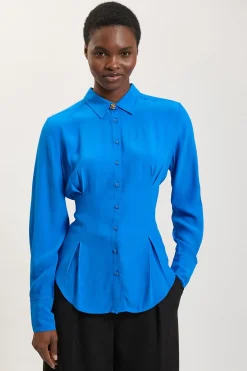 Chemise Boutonnée Tissée Cobalt