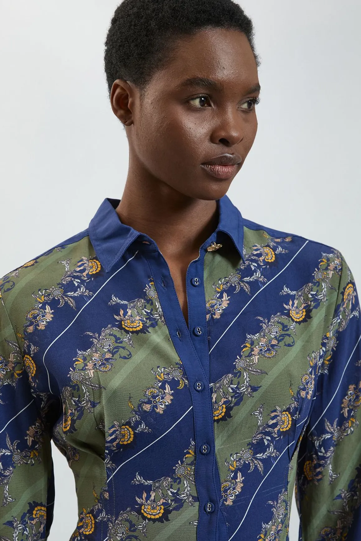 Chemise Boutonnée Tissée À Rayures Kaki