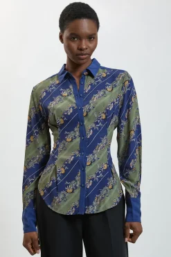 Chemise Boutonnée Tissée À Rayures Kaki