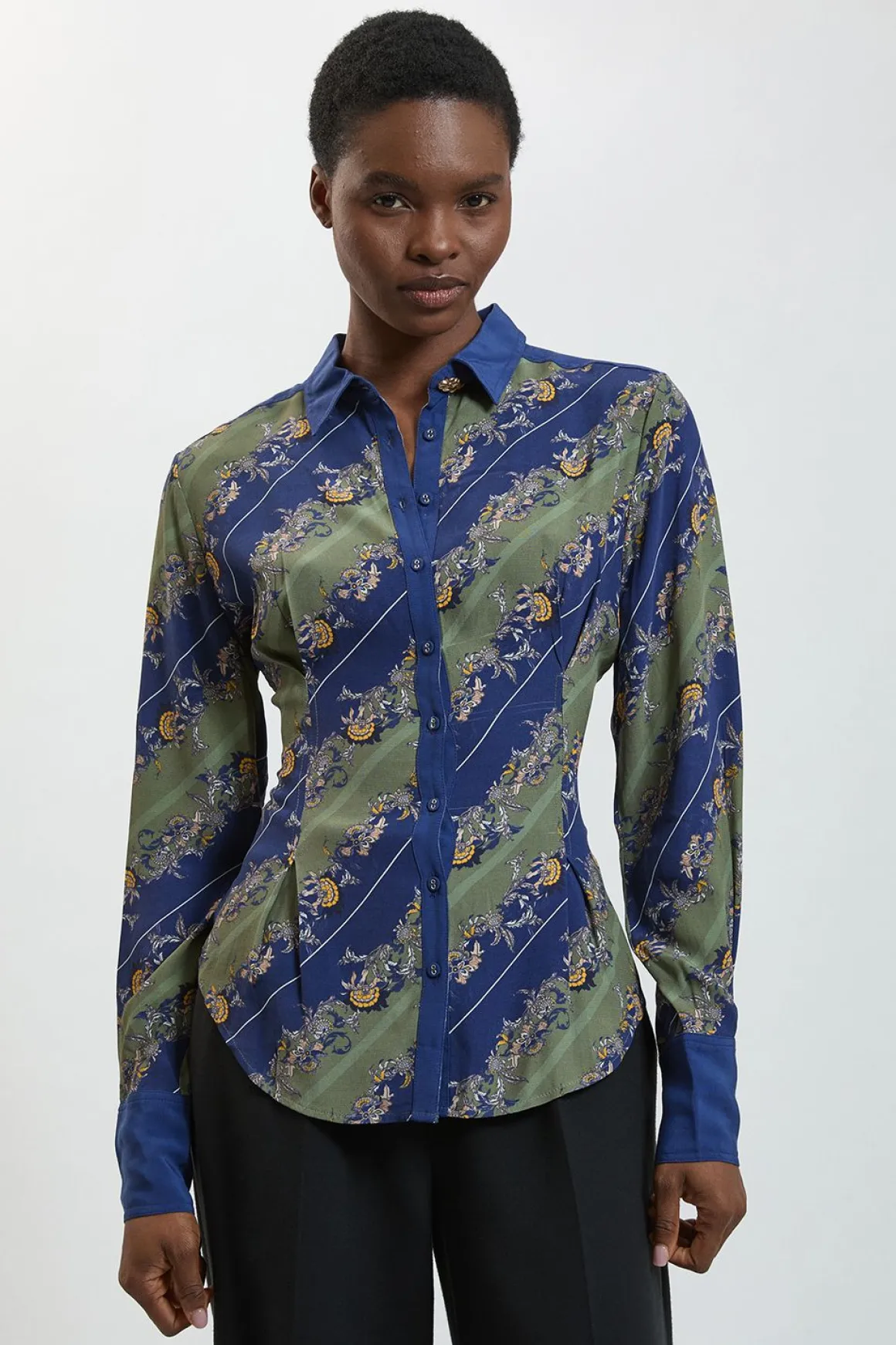 Chemise Boutonnée Tissée À Rayures Kaki