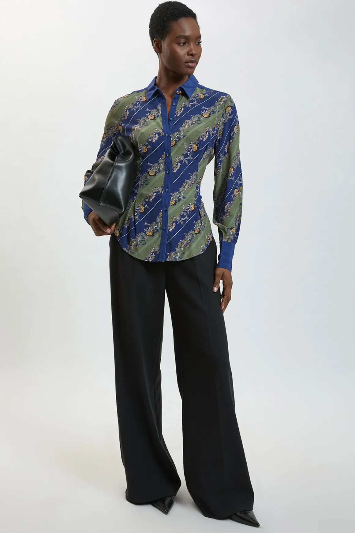 Chemise Boutonnée Tissée À Rayures Kaki