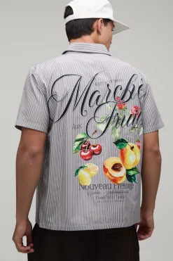 Chemise Boxy Crop À Manches Courtes Avec Dos Rayé Et Imprimé Fruits
