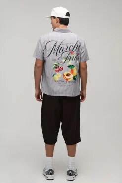 Chemise Boxy Crop À Manches Courtes Avec Dos Rayé Et Imprimé Fruits