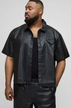 boohooMAN Chemise boxy en synthétique tissé avec détails de poche<Homme Chemises Grande Taille|Chemises