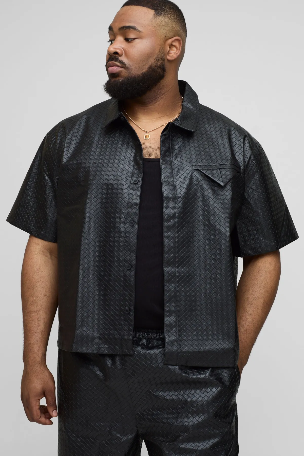 boohooMAN Chemise boxy en synthétique tissé avec détails de poche<Homme Chemises Grande Taille|Chemises