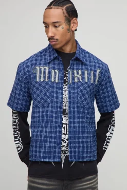 boohooMAN Chemise boxy oversize à micro-carreaux et à poches doubles<Homme Chemises