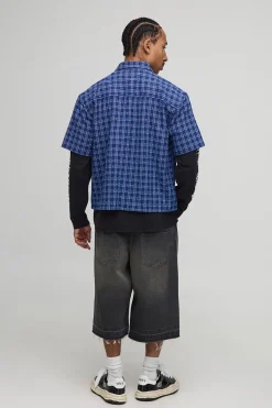 boohooMAN Chemise boxy oversize à micro-carreaux et à poches doubles<Homme Chemises