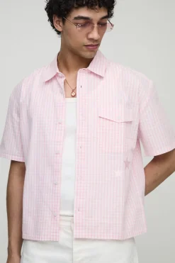 Chemise boxy surdimensionnée à détail de poche et motif micro-check