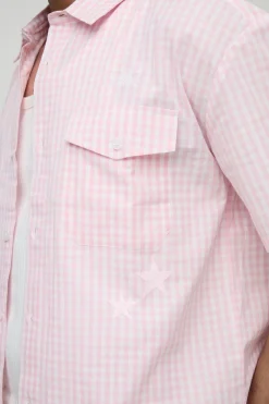Chemise boxy surdimensionnée à détail de poche et motif micro-check